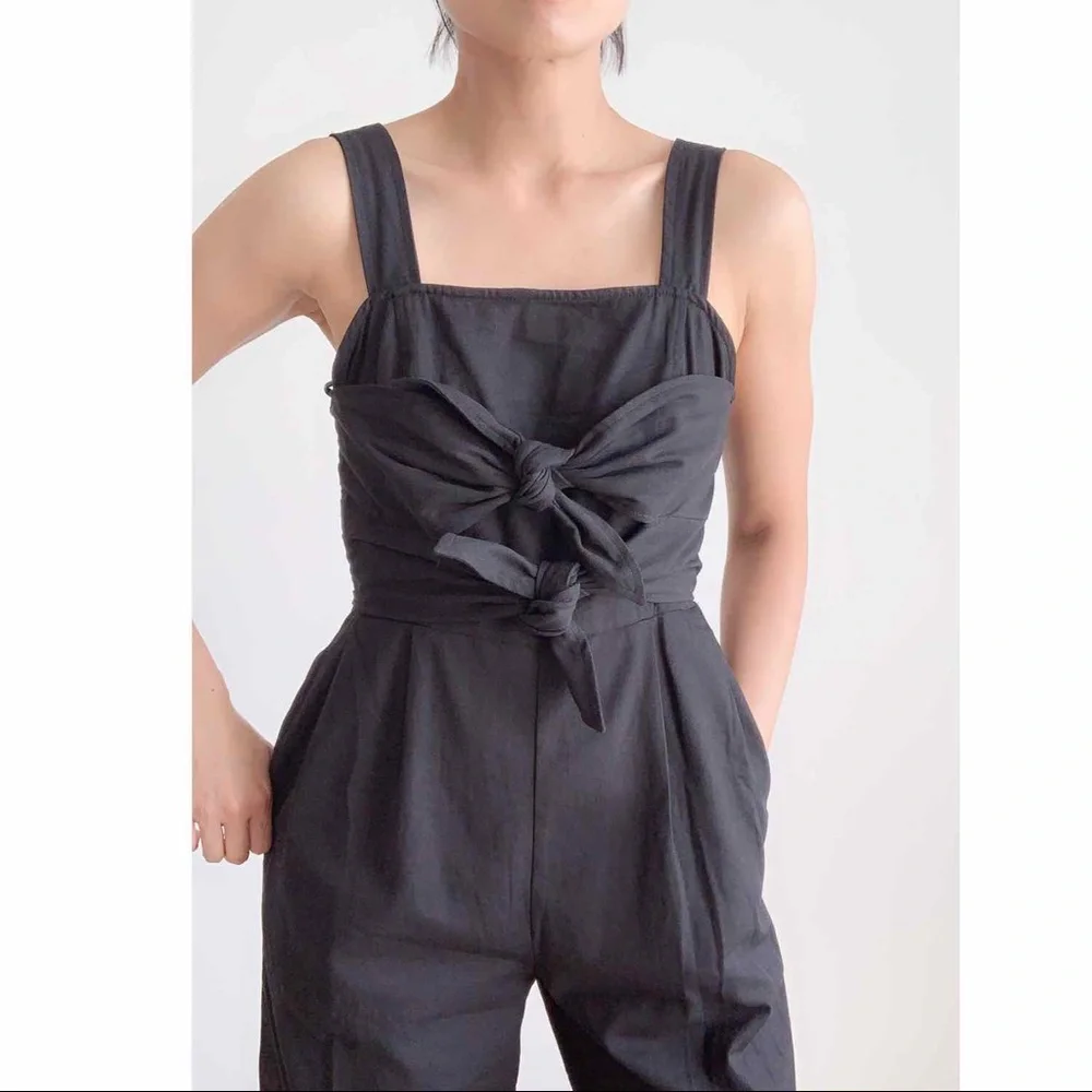 BLACK DOUBLE KNOT OVERALL JUMPSUIT - Picture 3 of 9